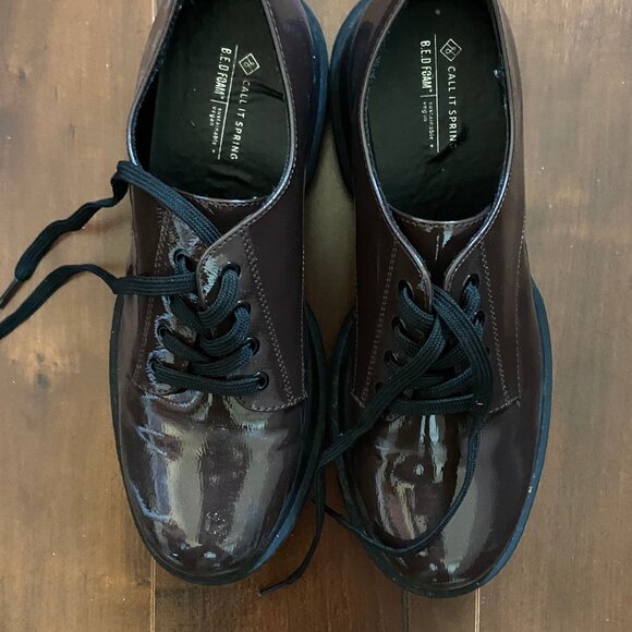 Chunky Lace-Up Platform Patent Shoes - Brown - Picture 2 of 9